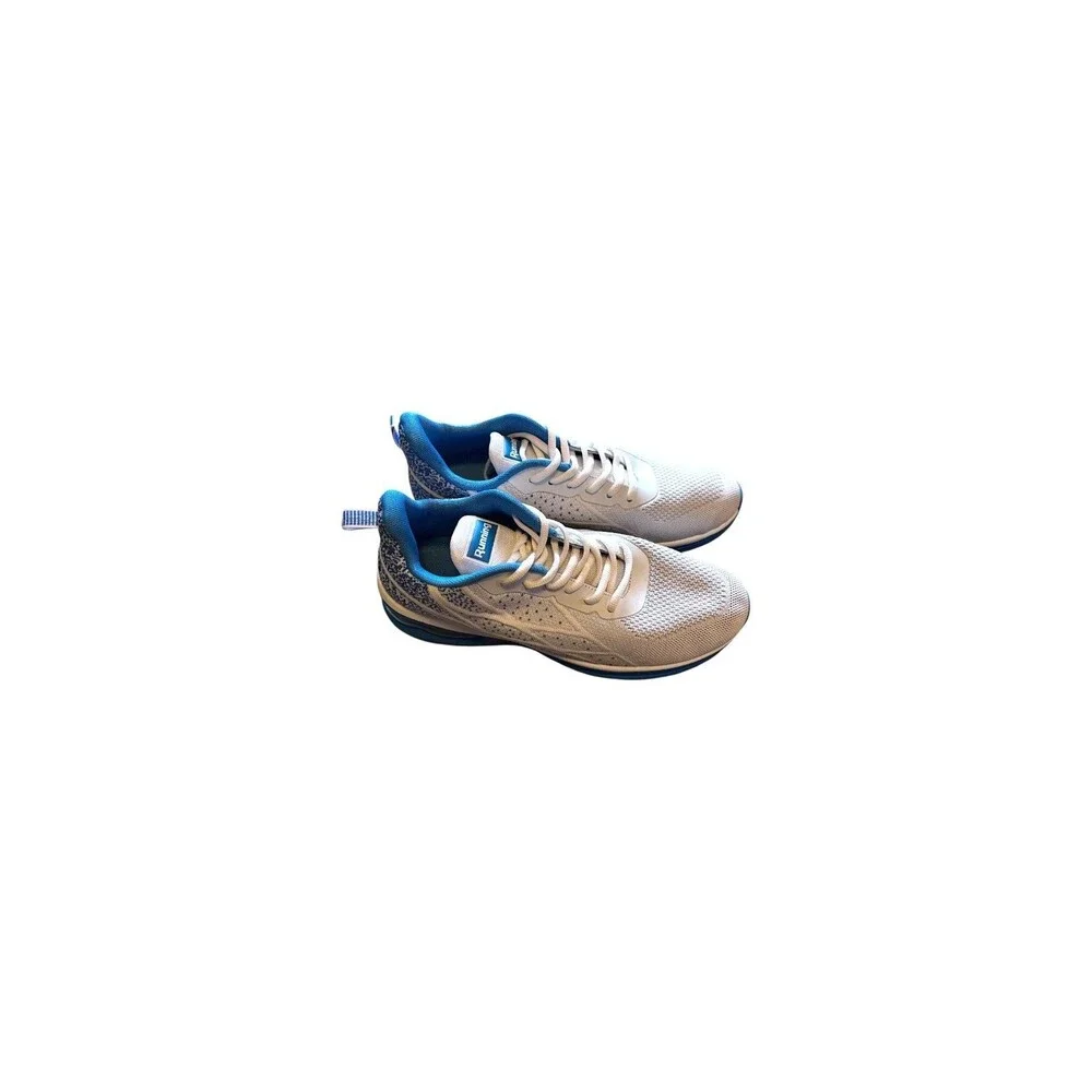 Mens Size 10 White Blue Air Running Shoes Knit Lightweight Athletic Sneakers